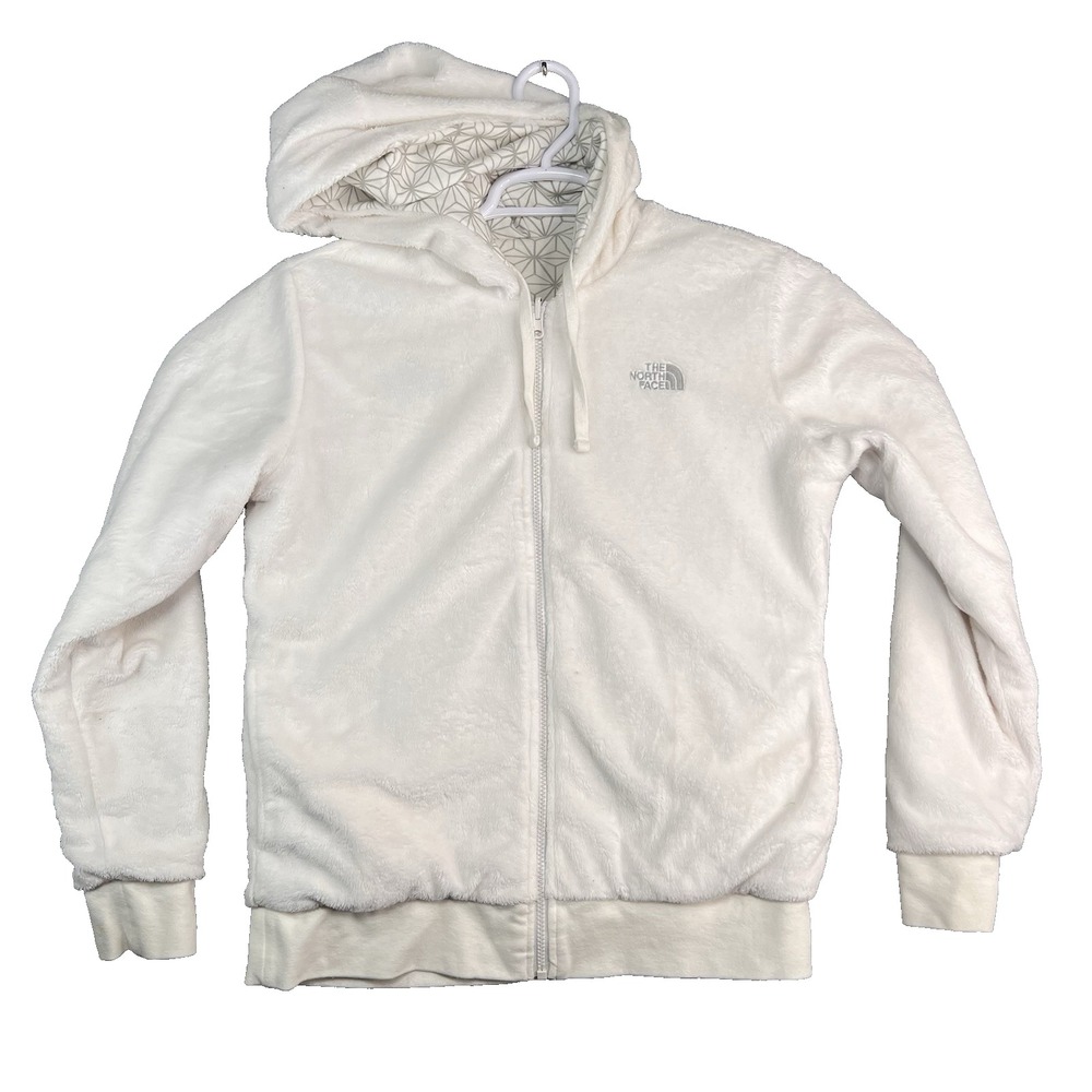 The North Face Jacket Women L White Fleece Reversible Geometric Hooded Full Zip